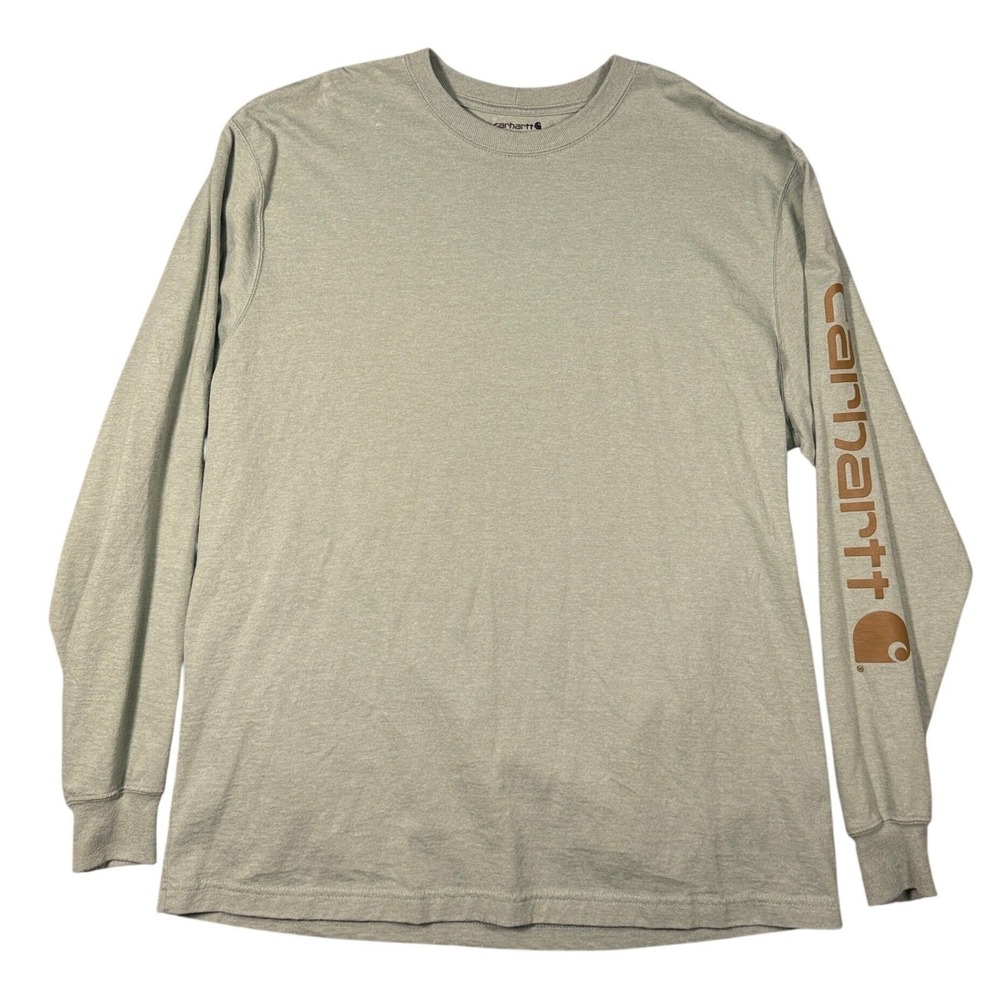 Carhartt Loose Fit Long Sleeve Graphic T-Shirt Mens Logo Sleeve Large Sage Green